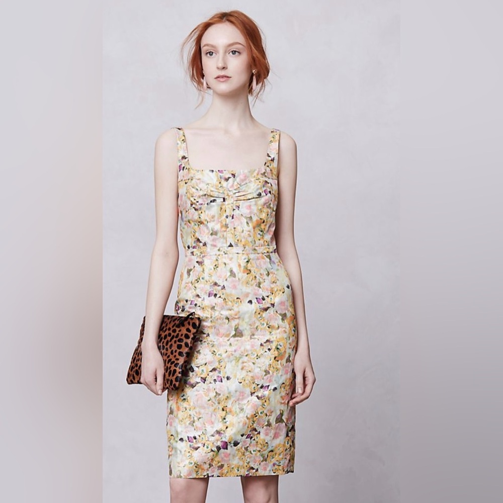 Anthropologie Leifsdottir - Pastel Floral Midi Dress in Yellow and Pink